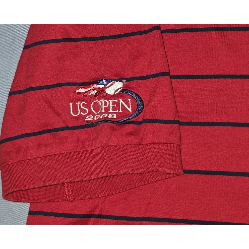 Polo Ralph Lauren 2008 US Open Tennis Red Striped‎ Polo Shirt Men XL